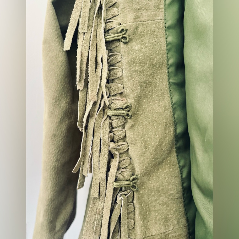 1990s Vintage Suede Fringe Jacket Pistachio Green - Picture 3 of 7